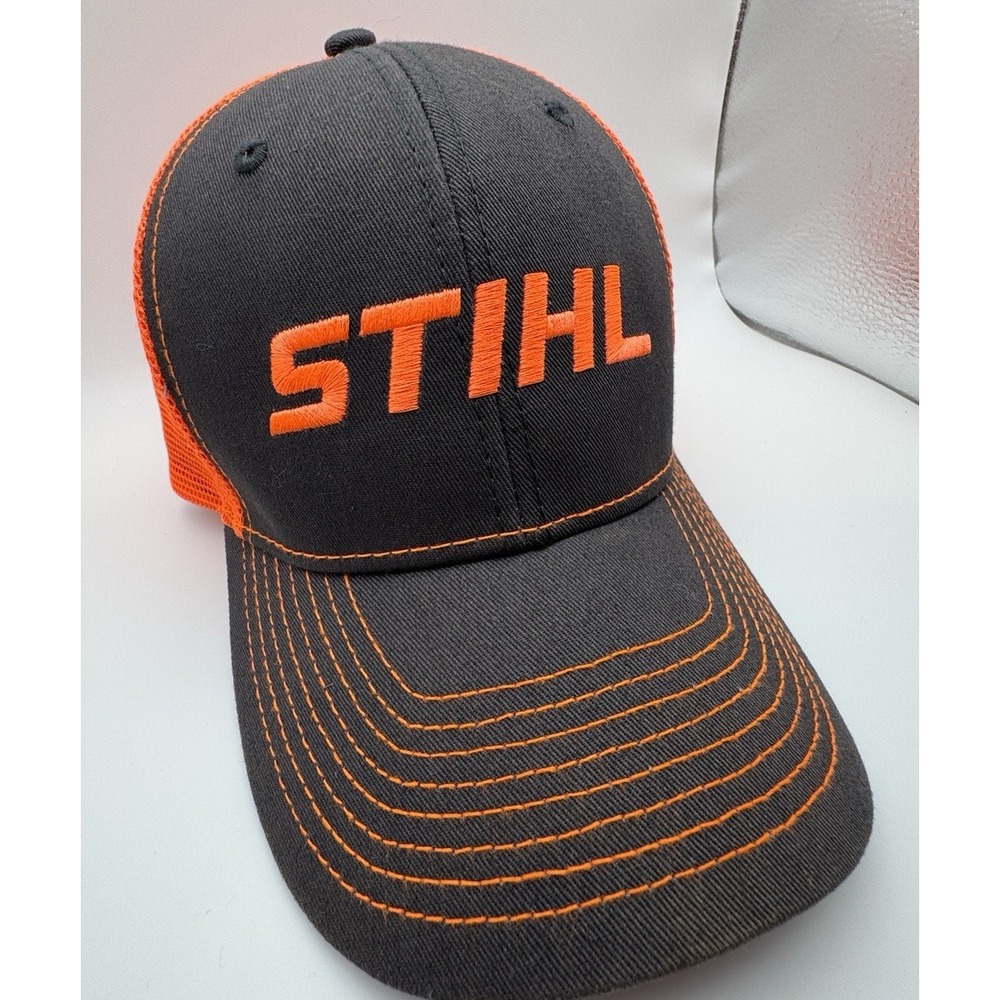 STIHL Chainsaws Snapback Hat Orange Dark Gray ~ Mesh Back Cap Adjustable